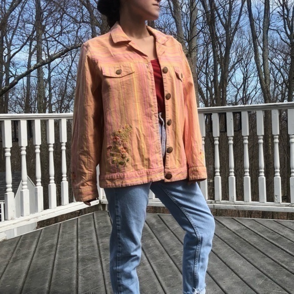 Pastel striped vintage Breckenridge embroidered floral jacket